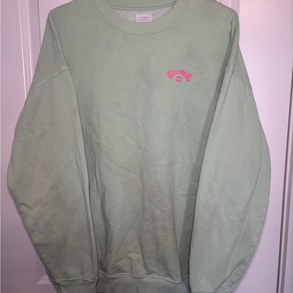 Billabong Women’s oversized Green Crewneck Sweatshirt with Pink Logo - Picture 1 of 5